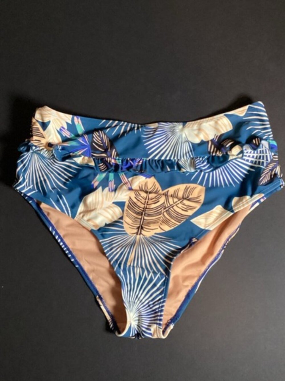 B💲5 💥♻ Teal Tropical Pattern High Waist Ruffle Swimsuit Bikini | Sz XL | 2883